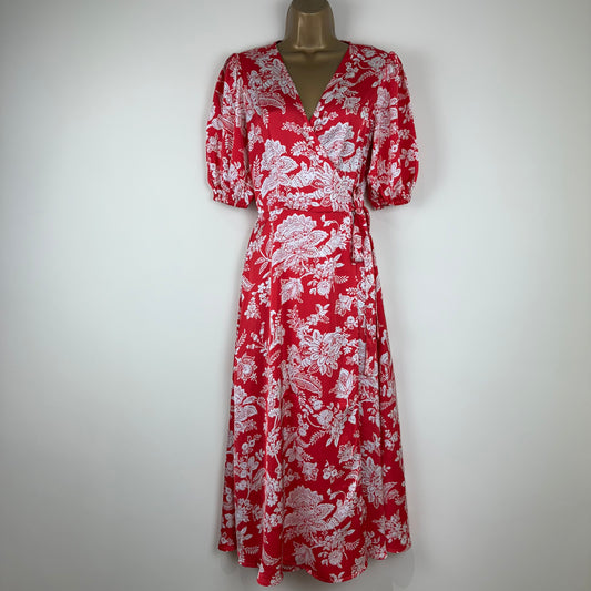 Finery Wrap Midi Dress Red Floral