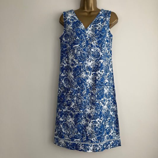 Linen Blend Blue Paisley Dress